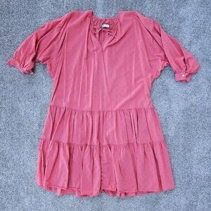 Zara Plumetti Midi Tiered Dress Pink Flowy Oversized Peasant Dress Size M Medium